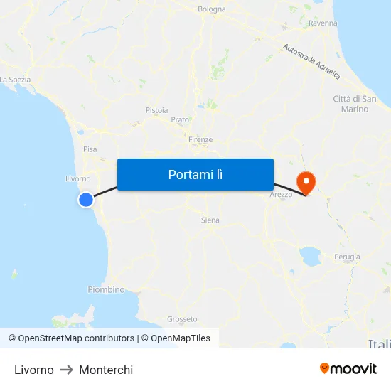 Livorno to Monterchi map
