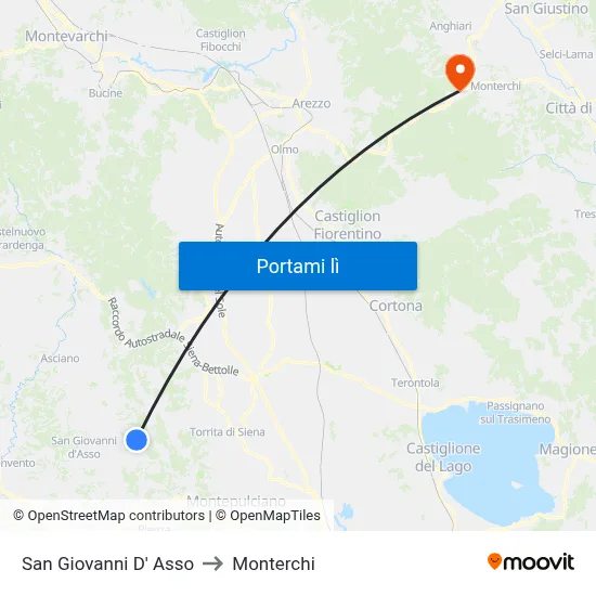 San Giovanni D' Asso to Monterchi map