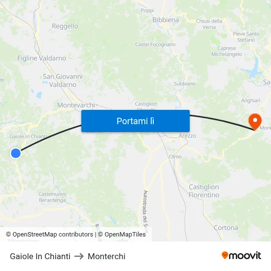 Gaiole In Chianti to Monterchi map
