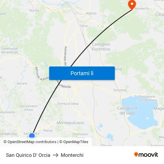 San Quirico D' Orcia to Monterchi map