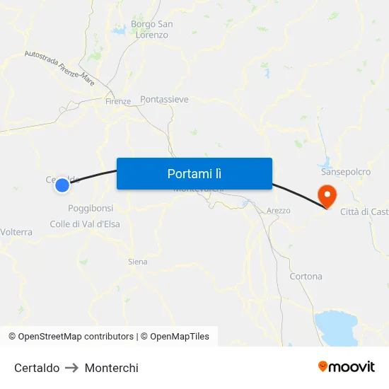 Certaldo to Monterchi map
