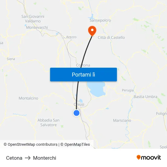 Cetona to Monterchi map
