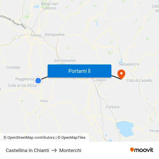 Castellina In Chianti to Monterchi map