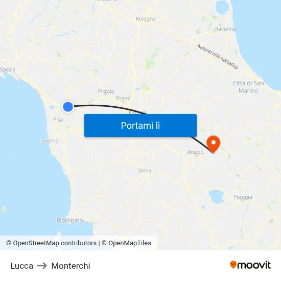Lucca to Monterchi map