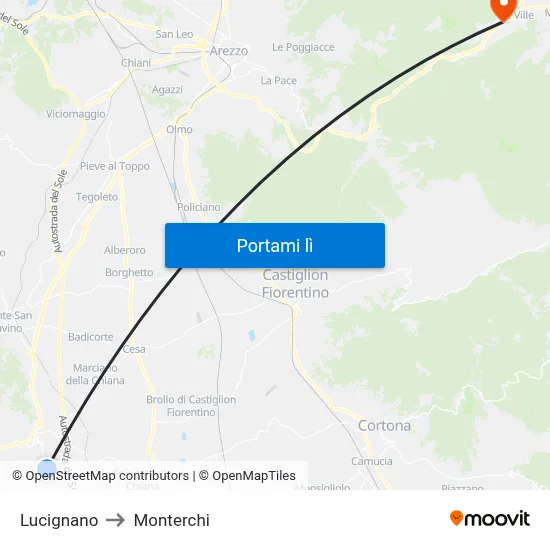 Lucignano to Monterchi map