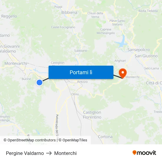 Pergine Valdarno to Monterchi map