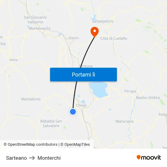 Sarteano to Monterchi map