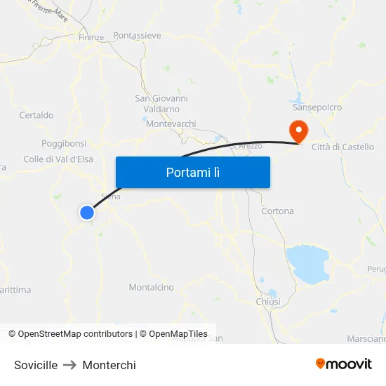 Sovicille to Monterchi map