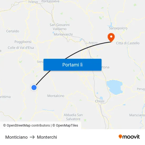 Monticiano to Monterchi map