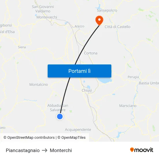 Piancastagnaio to Monterchi map