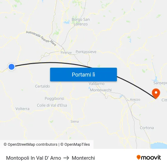 Montopoli In Val D' Arno to Monterchi map