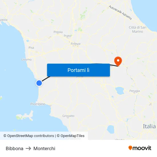 Bibbona to Monterchi map