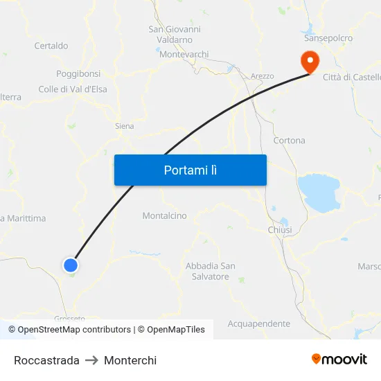 Roccastrada to Monterchi map
