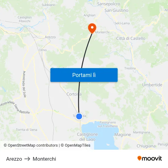 Arezzo to Monterchi map