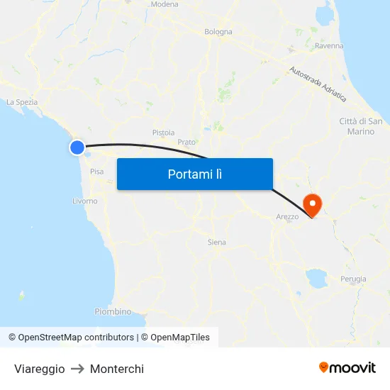 Viareggio to Monterchi map