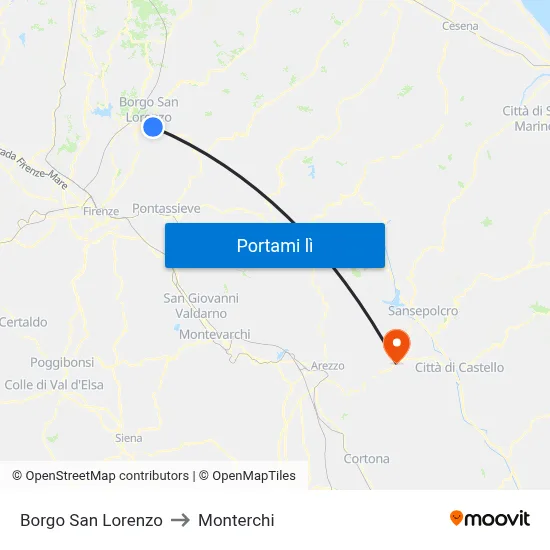Borgo San Lorenzo to Monterchi map