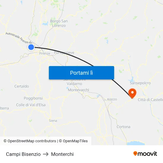 Campi Bisenzio to Monterchi map