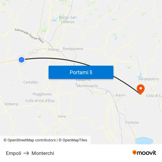 Empoli to Monterchi map