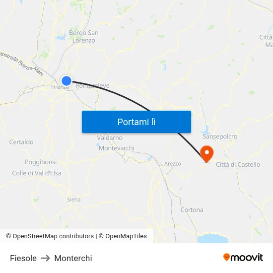Fiesole to Monterchi map