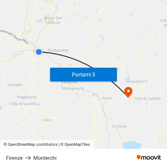Firenze to Monterchi map