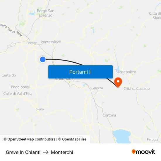 Greve In Chianti to Monterchi map