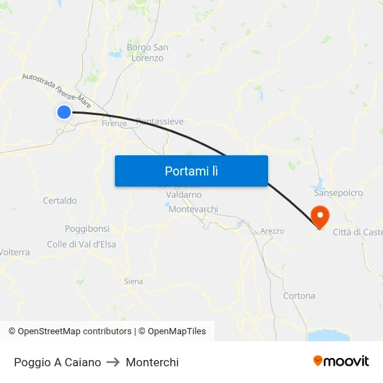 Poggio A Caiano to Monterchi map
