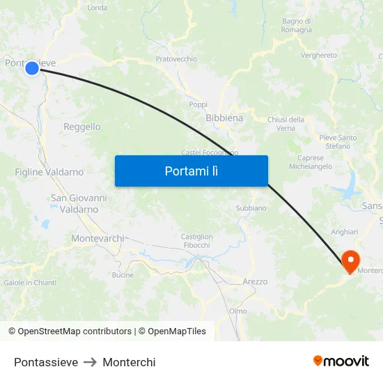 Pontassieve to Monterchi map