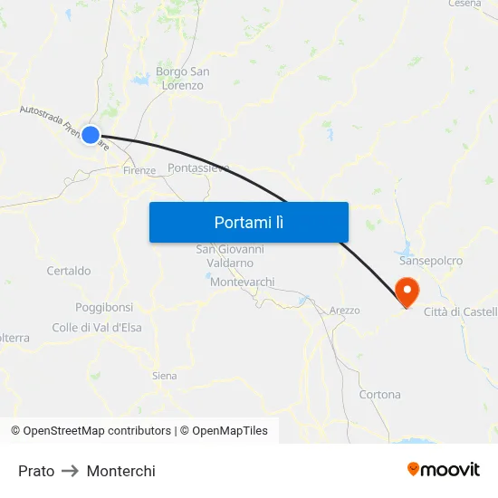 Prato to Monterchi map