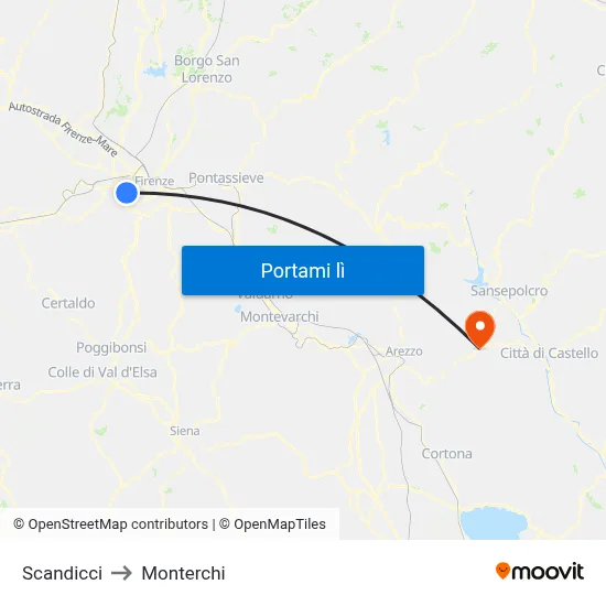 Scandicci to Monterchi map