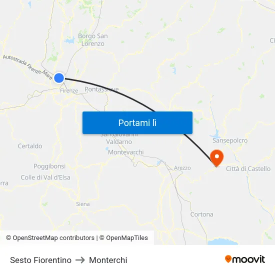 Sesto Fiorentino to Monterchi map