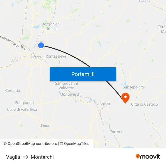 Vaglia to Monterchi map