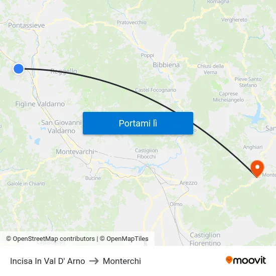 Incisa In Val D' Arno to Monterchi map