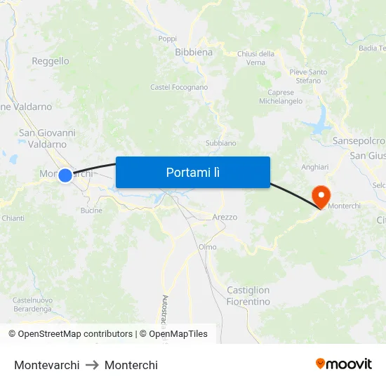 Montevarchi to Monterchi map