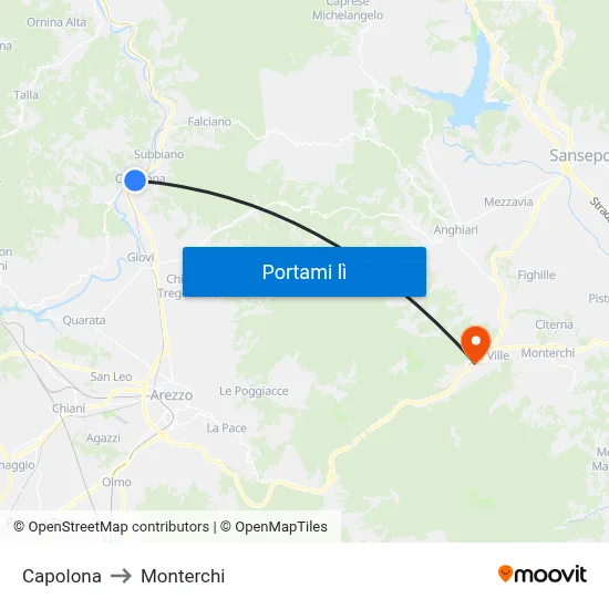 Capolona to Monterchi map