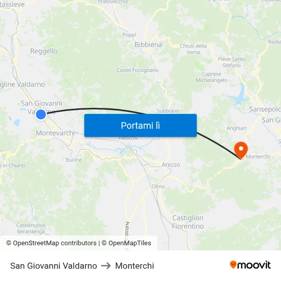 San Giovanni Valdarno to Monterchi map
