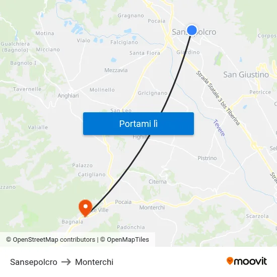 Sansepolcro to Monterchi map