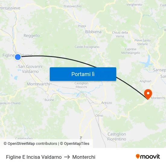 Figline E Incisa Valdarno to Monterchi map
