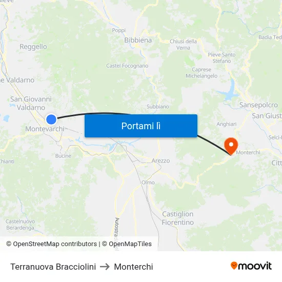 Terranuova Bracciolini to Monterchi map