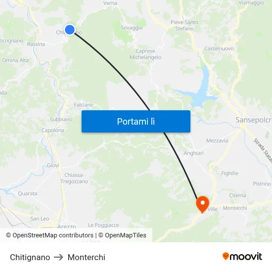 Chitignano to Monterchi map