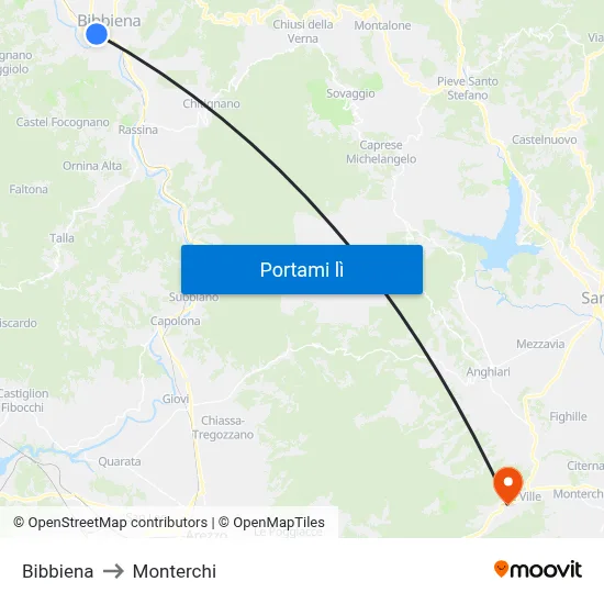 Bibbiena to Monterchi map