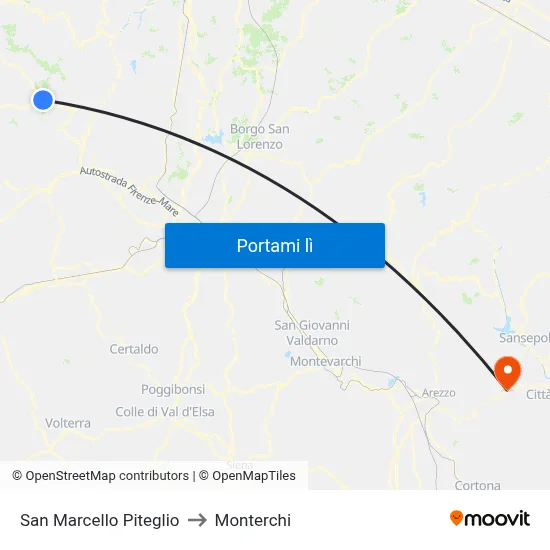 San Marcello Piteglio to Monterchi map