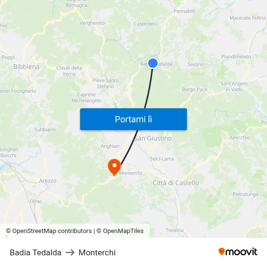 Badia Tedalda to Monterchi map