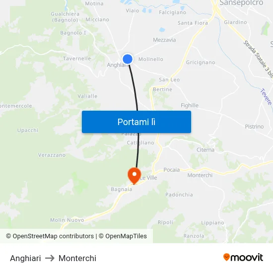 Anghiari to Monterchi map