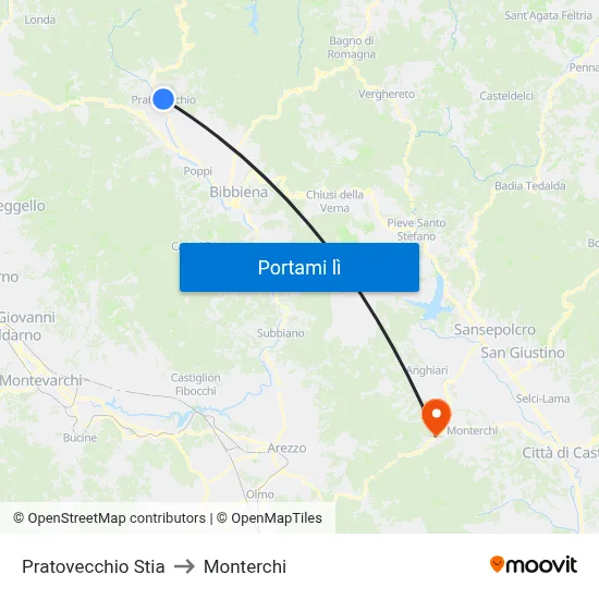 Pratovecchio Stia to Monterchi map