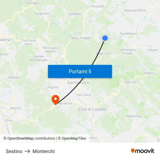 Sestino to Monterchi map