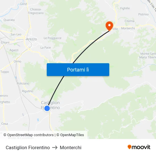 Castiglion Fiorentino to Monterchi map