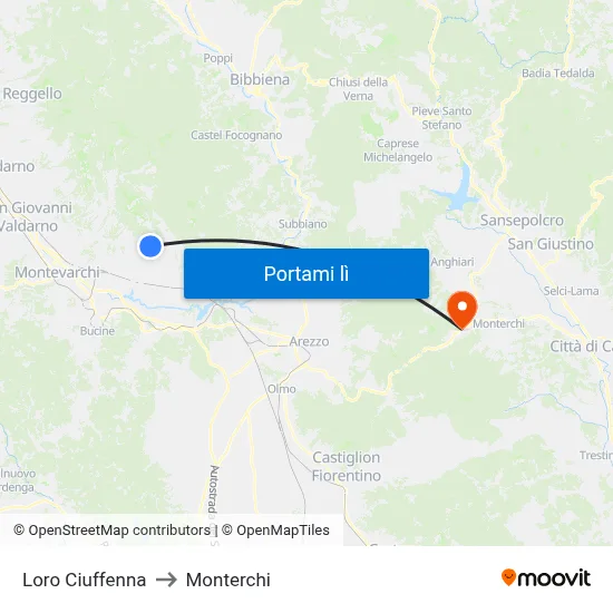 Loro Ciuffenna to Monterchi map
