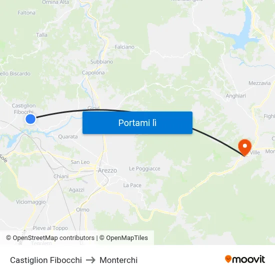 Castiglion Fibocchi to Monterchi map
