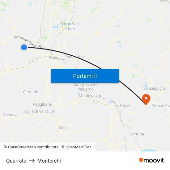 Quarrata to Monterchi map