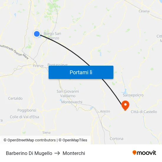 Barberino Di Mugello to Monterchi map